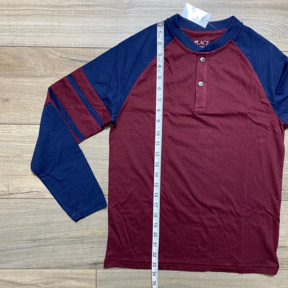The Children's Place Boys Striped Arm Long Sleeve Henley Top Size Large Red Blue